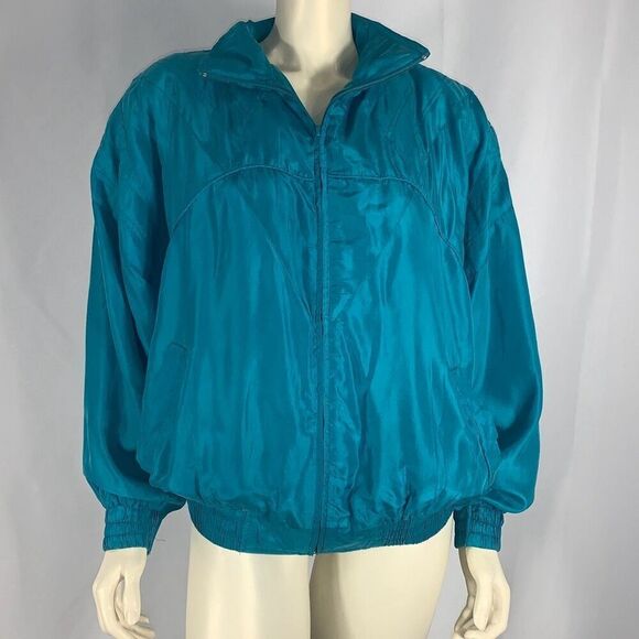 Vintage Teal 100 Percent Silk Bomber Slouchy Fit Jacket Size Large - Picture 2 of 9
